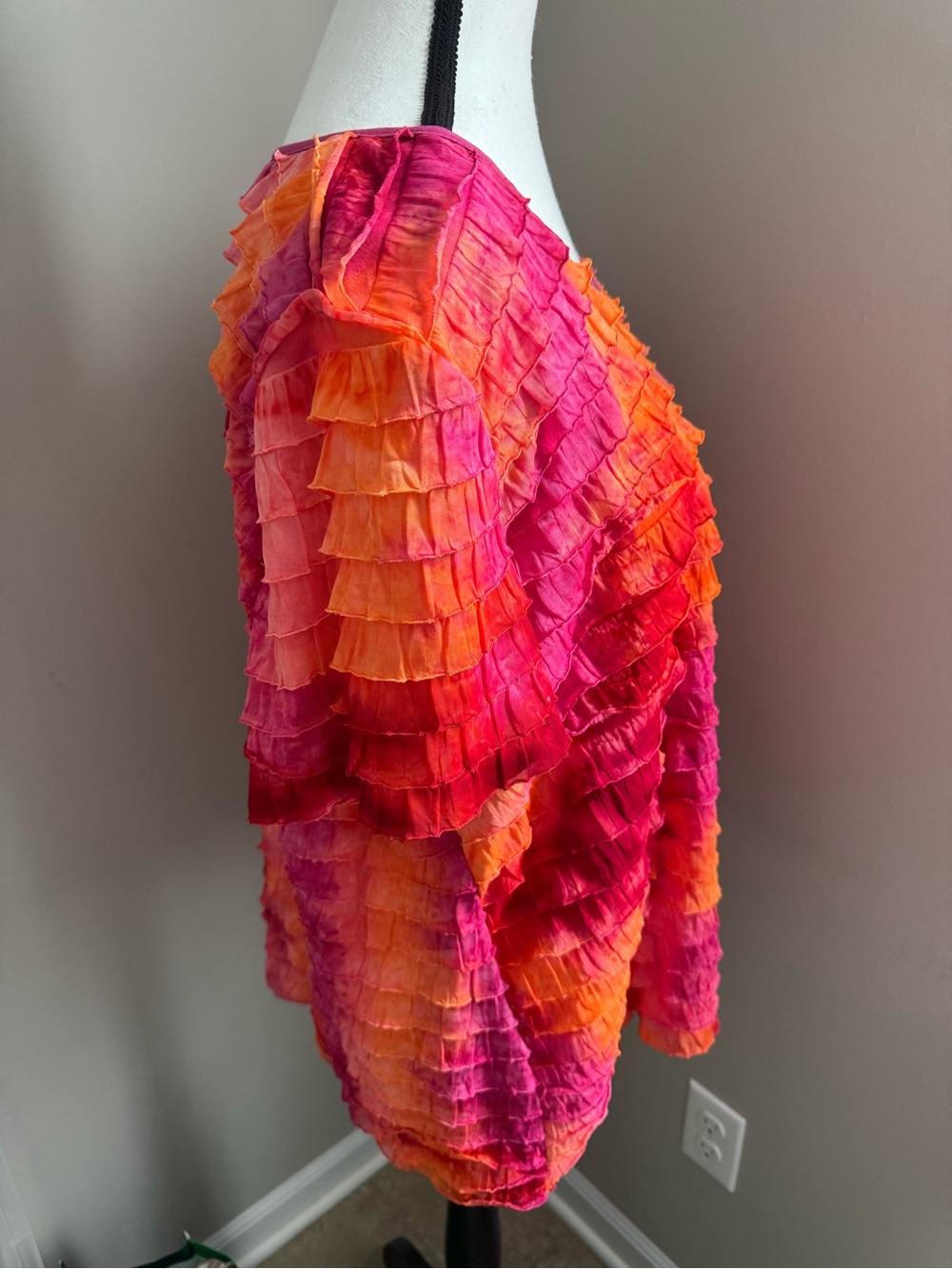 Ruffle Layered Blouse Pink Orange Ombre Boho Short Sleeve Top Womens Large - Picture 5 of 10